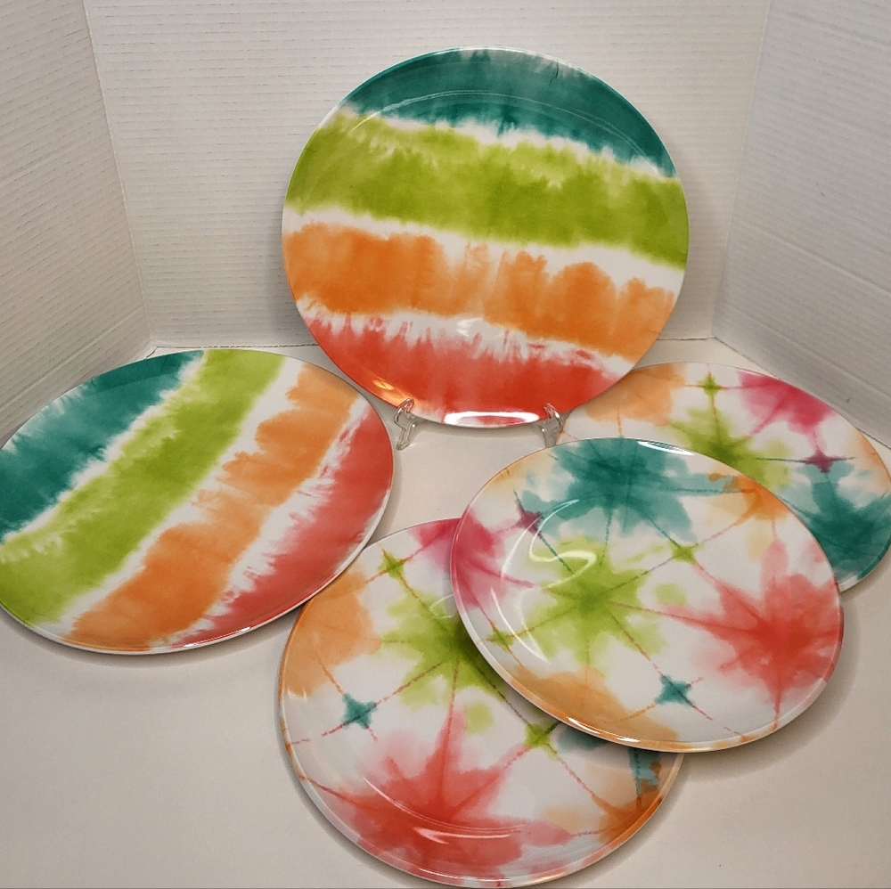 Colorful Lot Tie-Dye Melamine Plates Lot Of 5 Plates - Picture 8 of 8